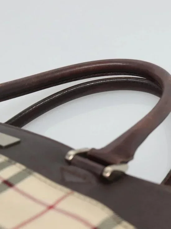 BURBERRY Nova Check Hand Bag Nylon Beige Silver Auth 120399 - Picture 9 of 16